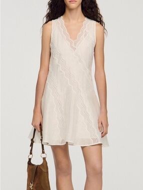 Sandro SHORT TRIMMED LINEN DRESS